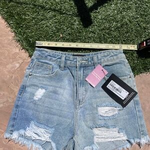 PrettyLittleThing Light Blue Distressed Jean Shorts